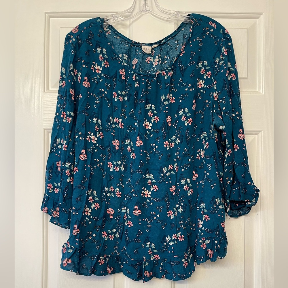 GAP Floral Ruffle 3/4 Sleeve Loose Fit blouse